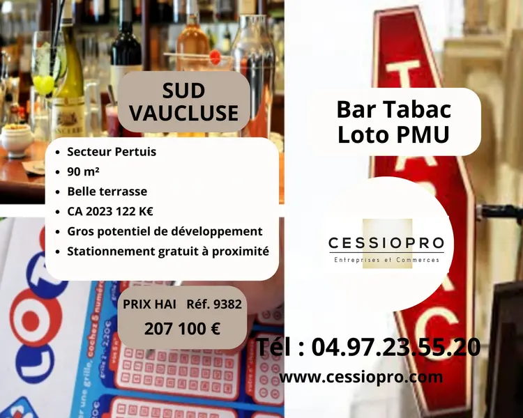Bar Tabac Loto PMU + Terrasse. Sud Vaucluse