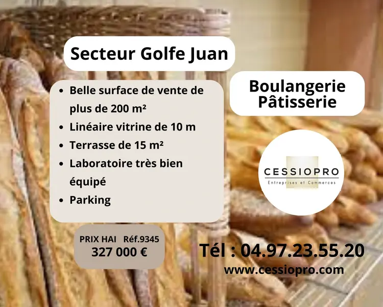 Grande boulangerie-pâtisserie, parking, complétement équipée - Secteur Golf juan