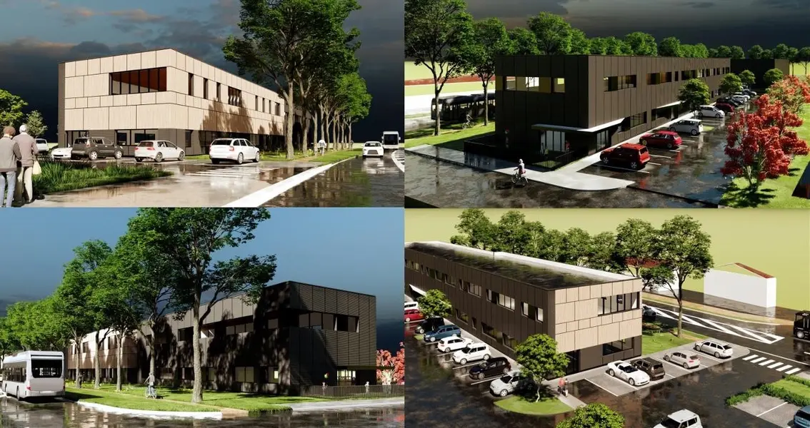 Immeuble de bureaux en construction.